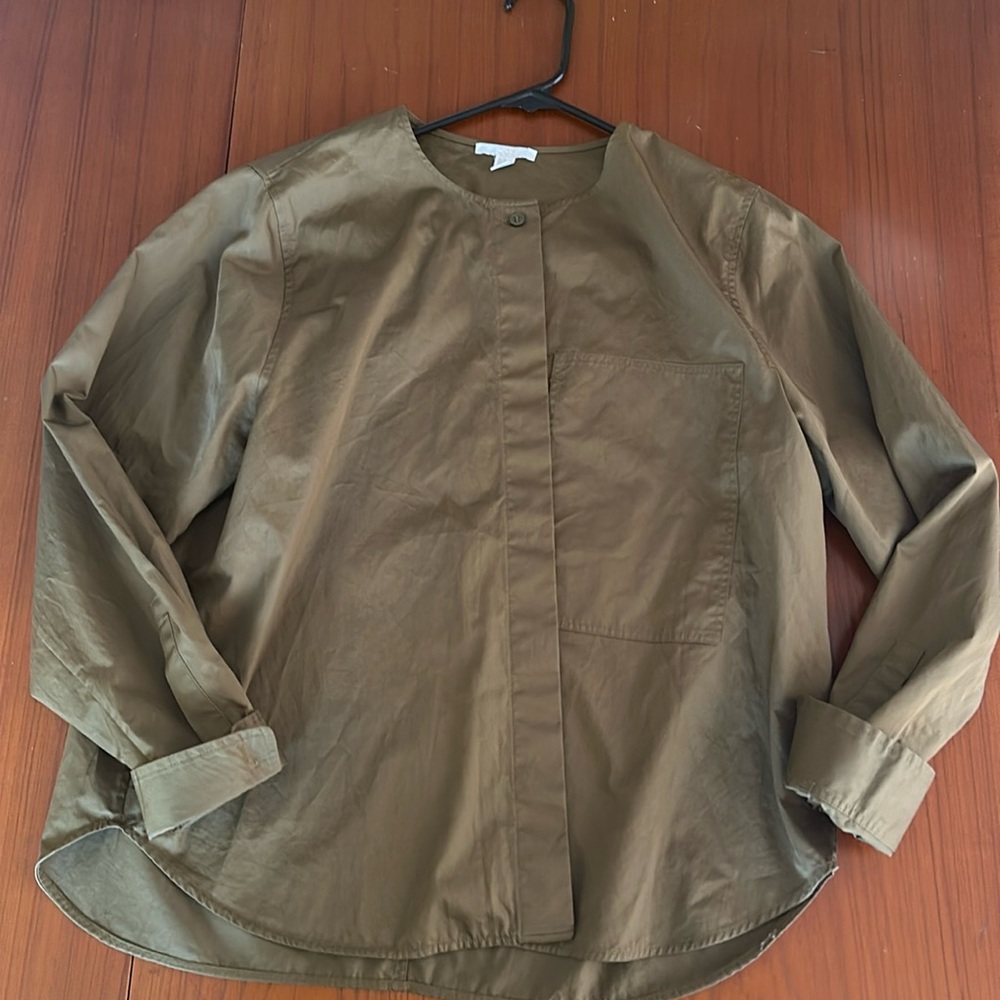 COS Olive Green Round-Neck Long-Sleeve Popover Shirt